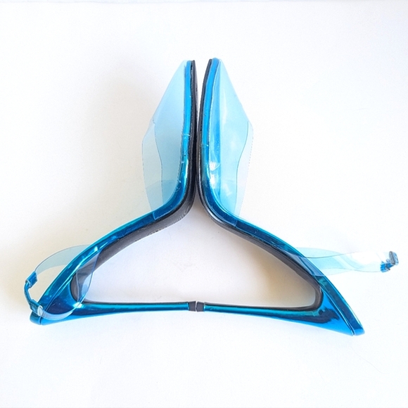 FEMME Los Angeles Transparent Blue PVC Ankle Strap Heels Pumps Sandal π - Picture 4 of 13